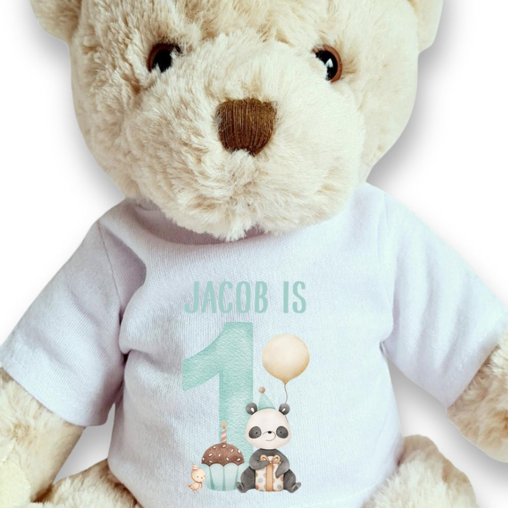 Personalised Boys Luxury Teddy Bear with 1st Birthday Panda T-Shirt