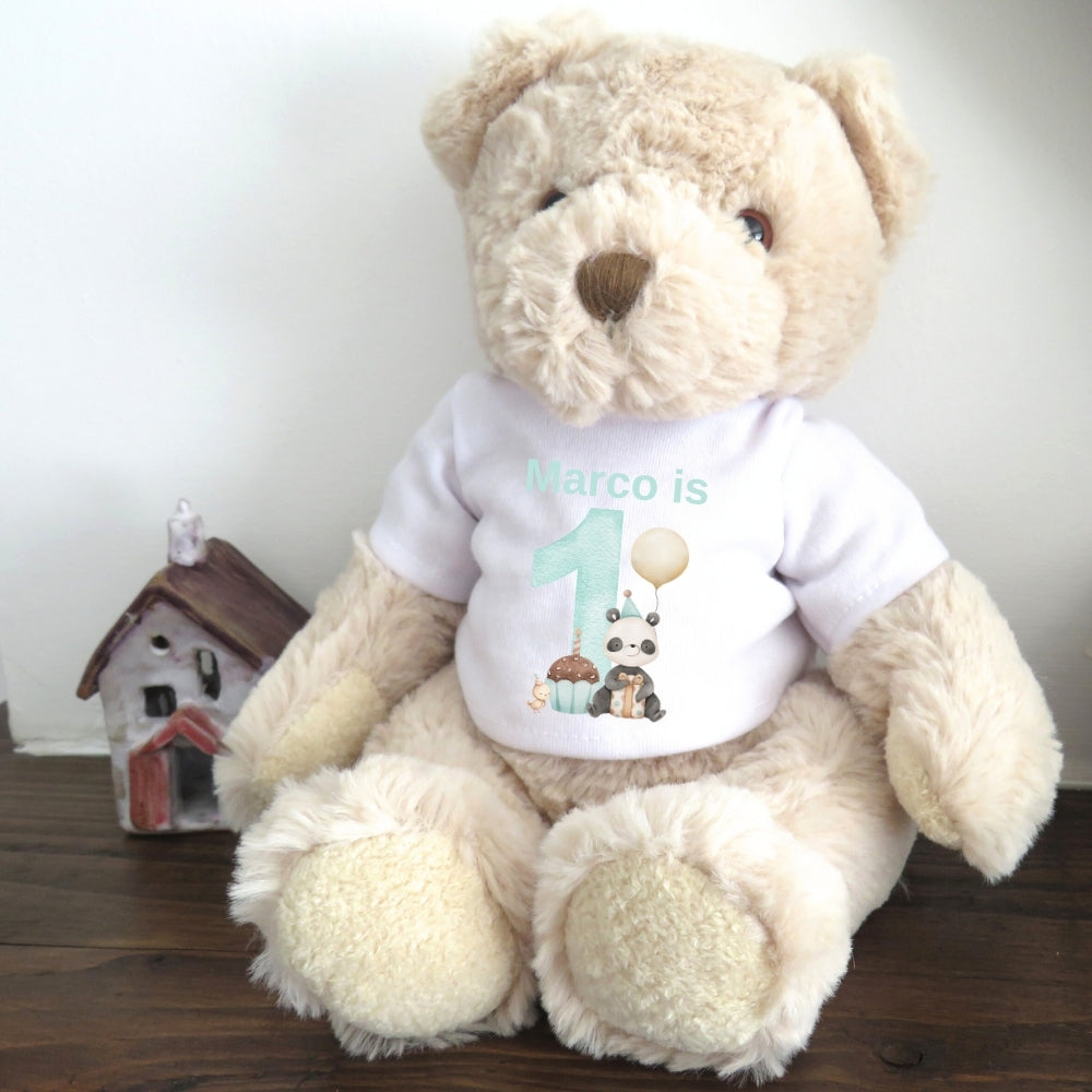 Personalised Boys Luxury Teddy Bear with 1st Birthday Panda T-Shirt