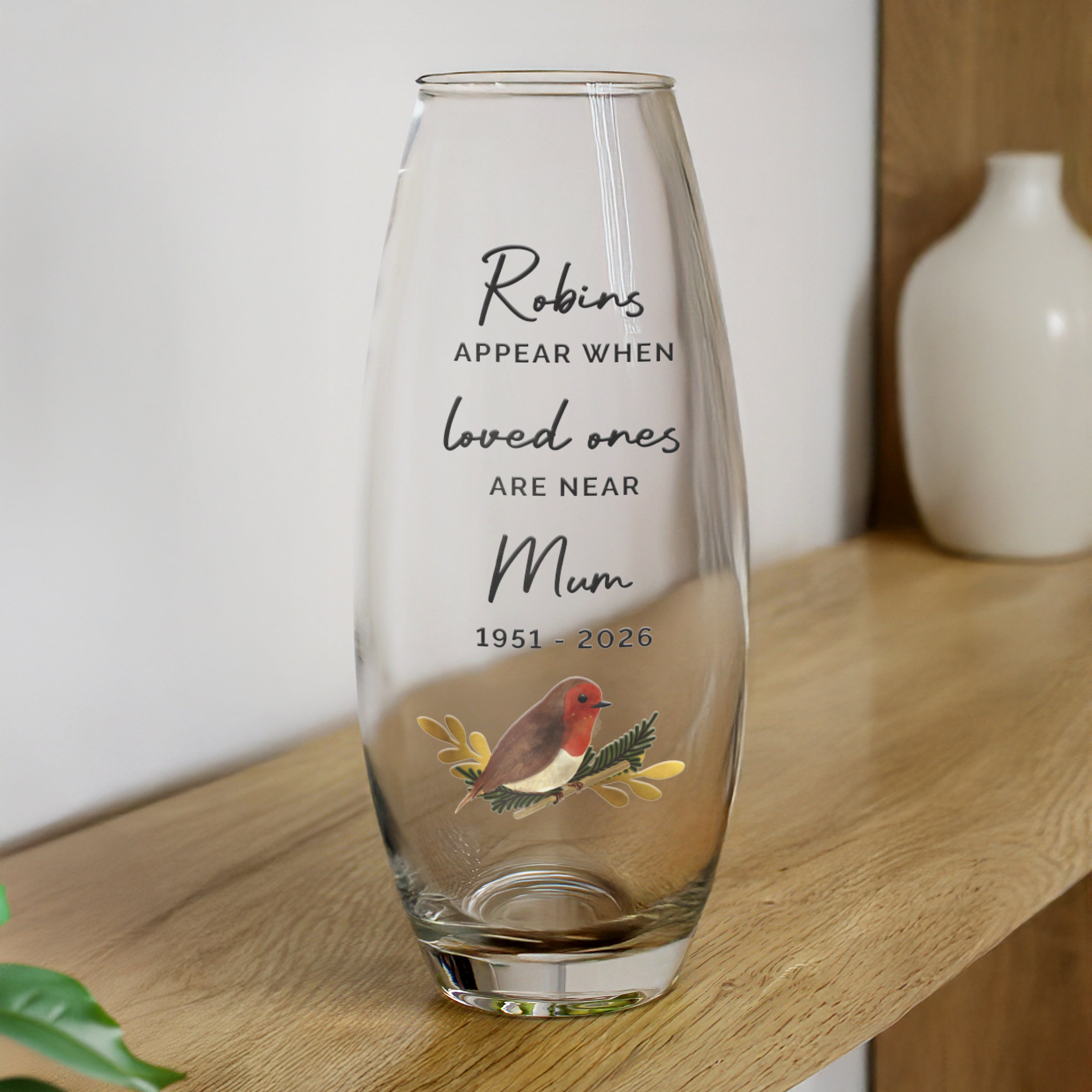 Personalised Robins Appear Bullet Vase