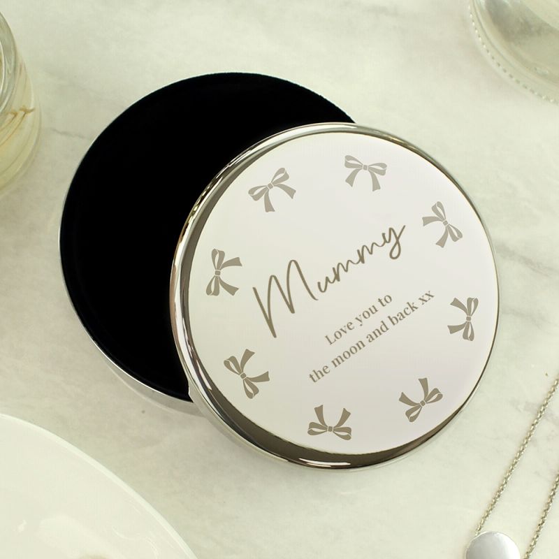 Personalised Bow Round Trinket Box