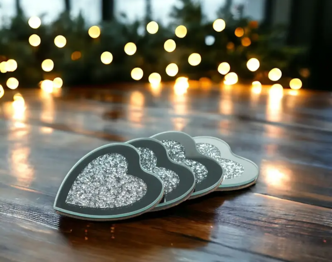 Set of 4 Heart Shaped Crystal Coasters