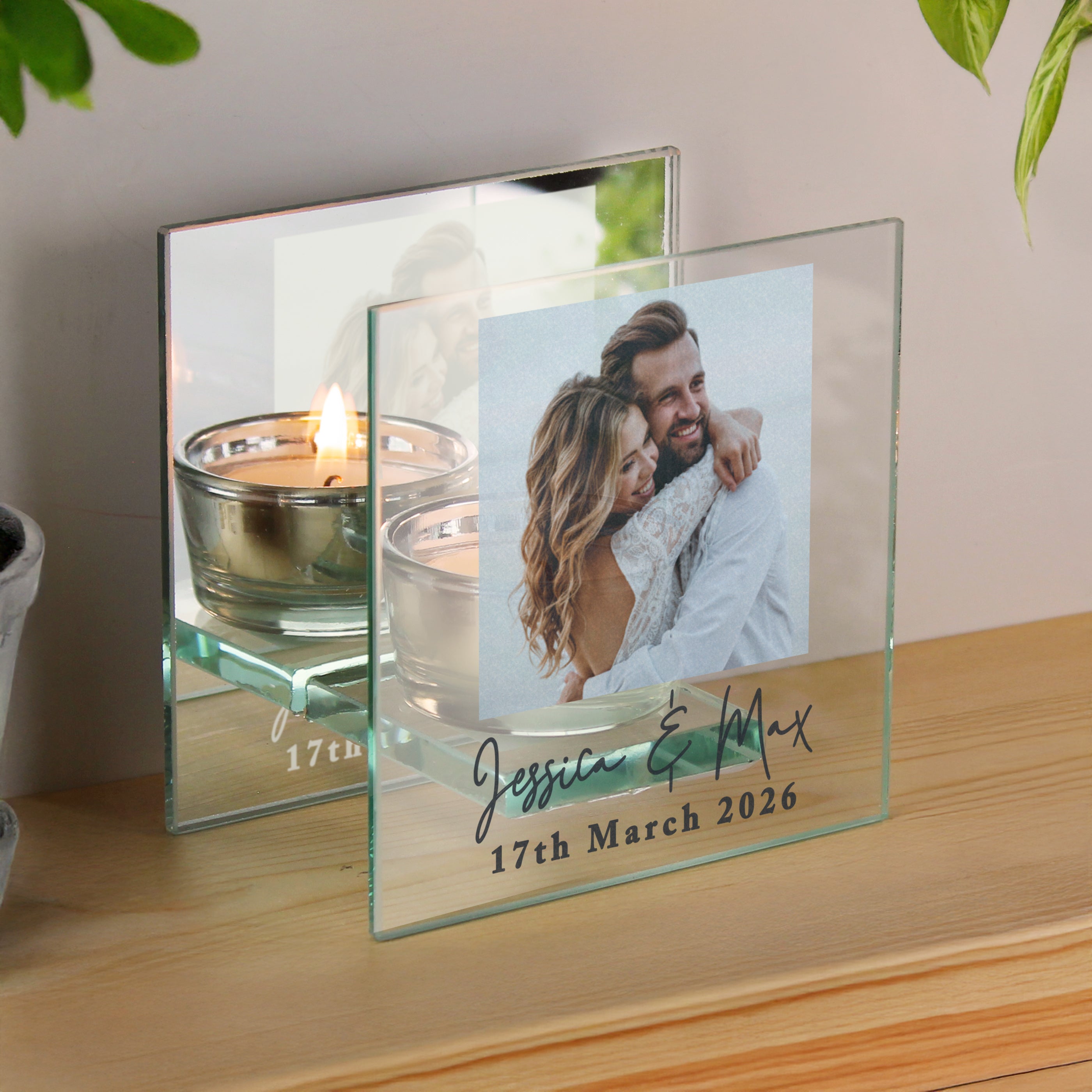 Personalised Photo Upload Mirrored Glass Tealight Holder