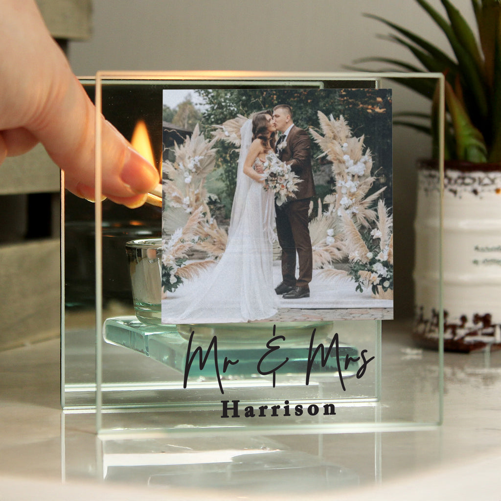 Personalised Photo Upload Mirrored Glass Tealight Holder
